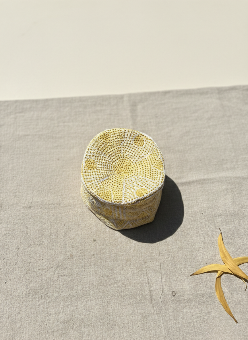 Kofia – El İşlemeli Geleneksel Şapka (Sarı & Beyaz)