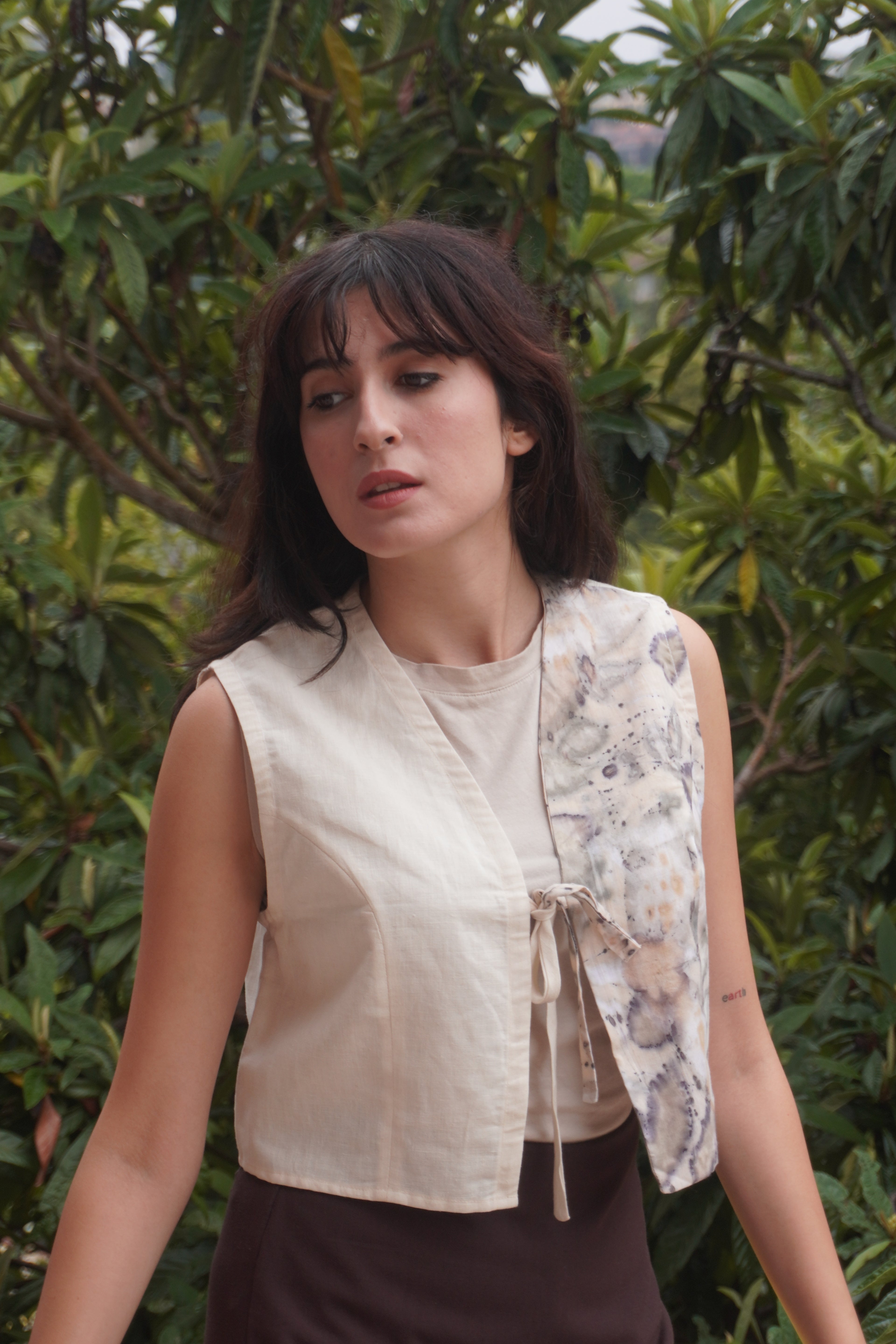 EcoPrint Koleksiyon El Yapımı Kolsuz Crop Yelek