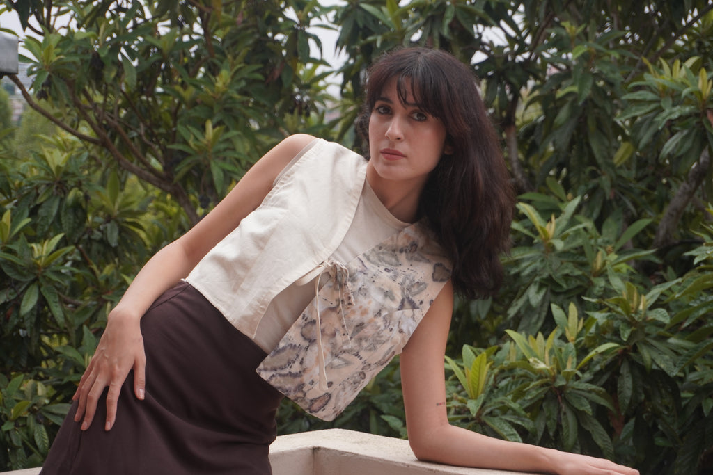 EcoPrint Koleksiyon El Yapımı Kolsuz Crop Yelek