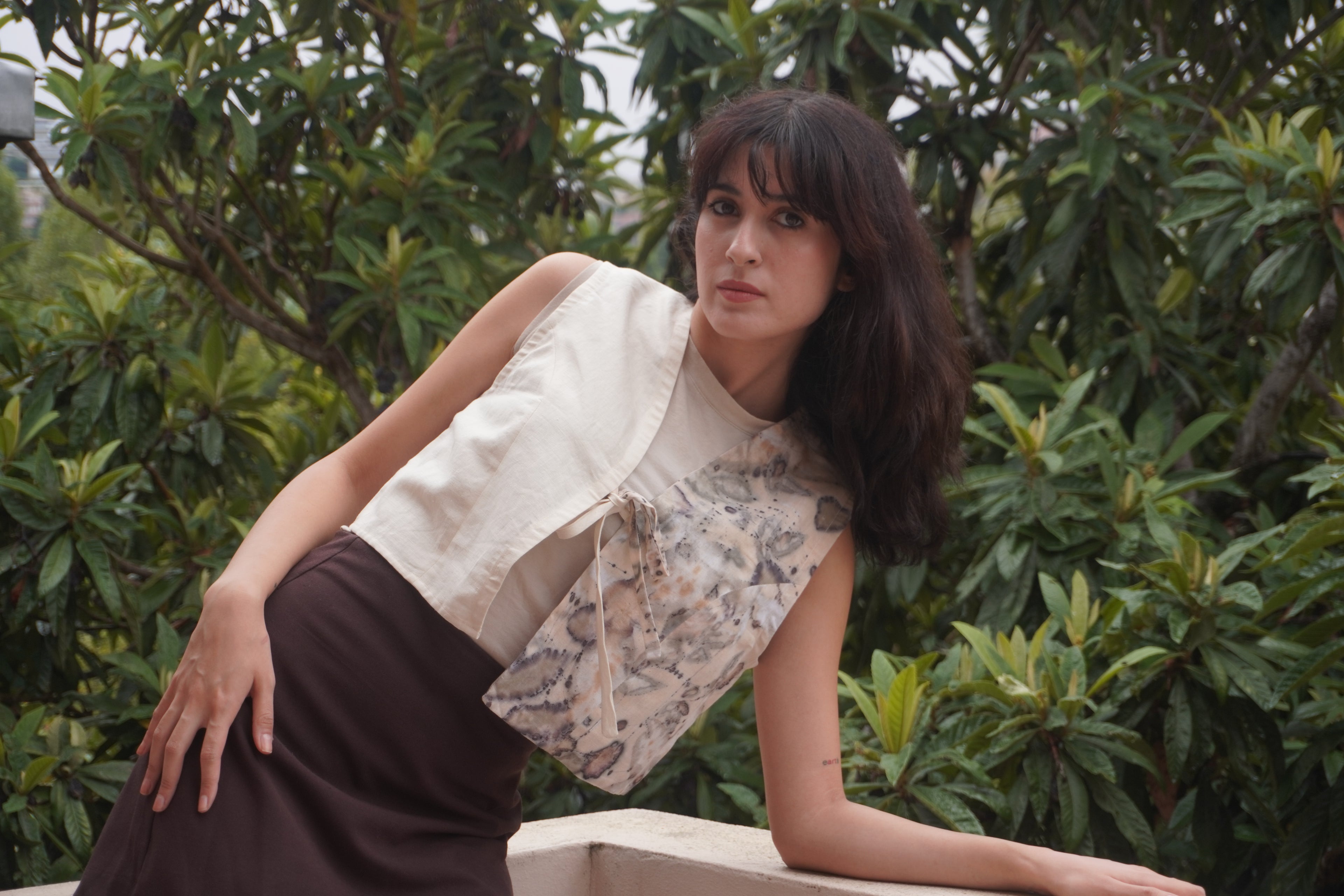 EcoPrint Koleksiyon El Yapımı Kolsuz Crop Yelek