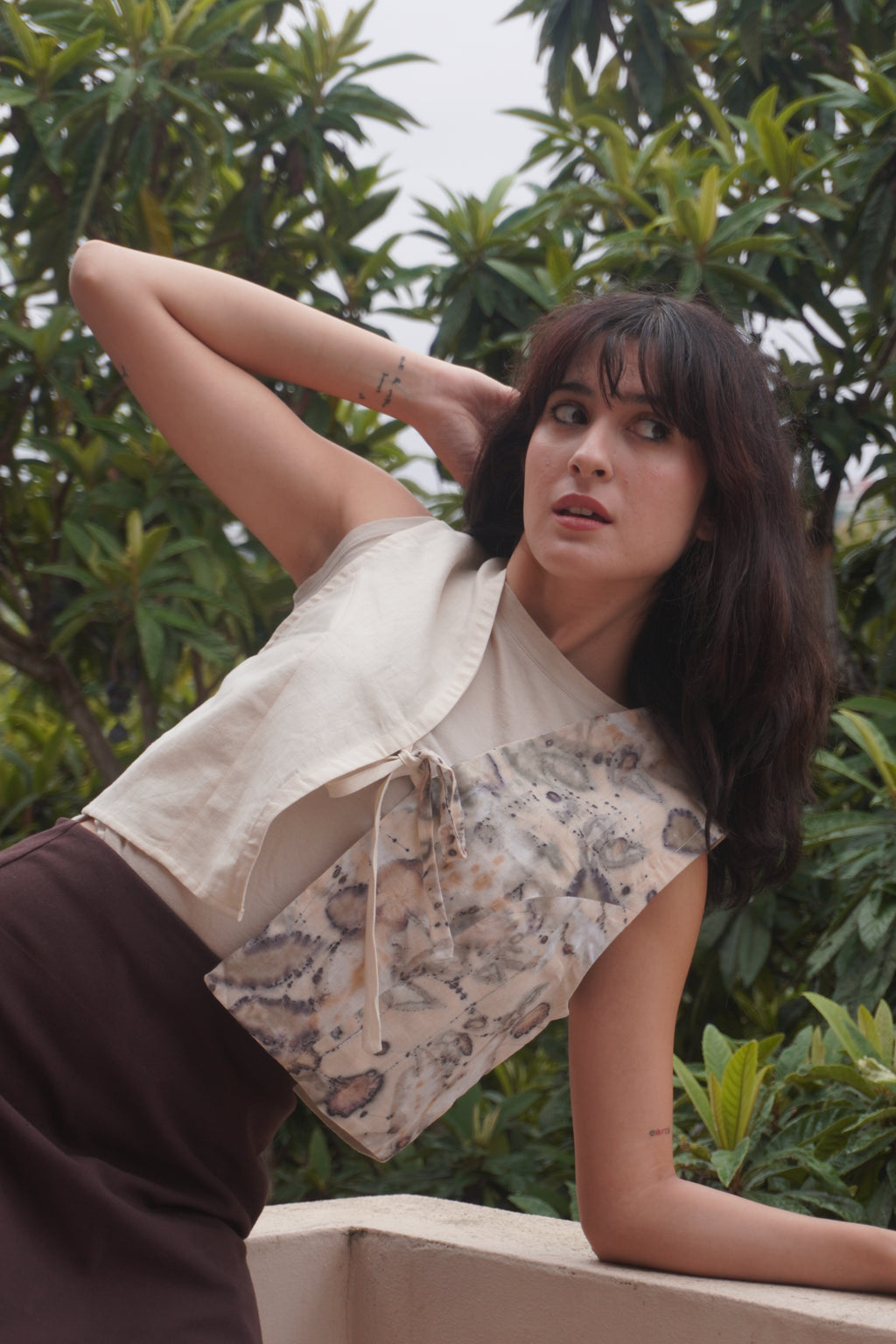 EcoPrint Koleksiyon El Yapımı Kolsuz Crop Yelek