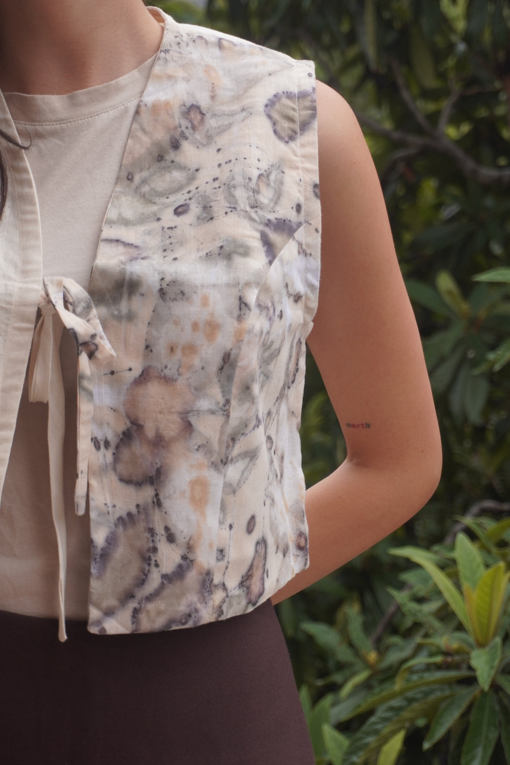 EcoPrint Koleksiyon El Yapımı Kolsuz Crop Yelek