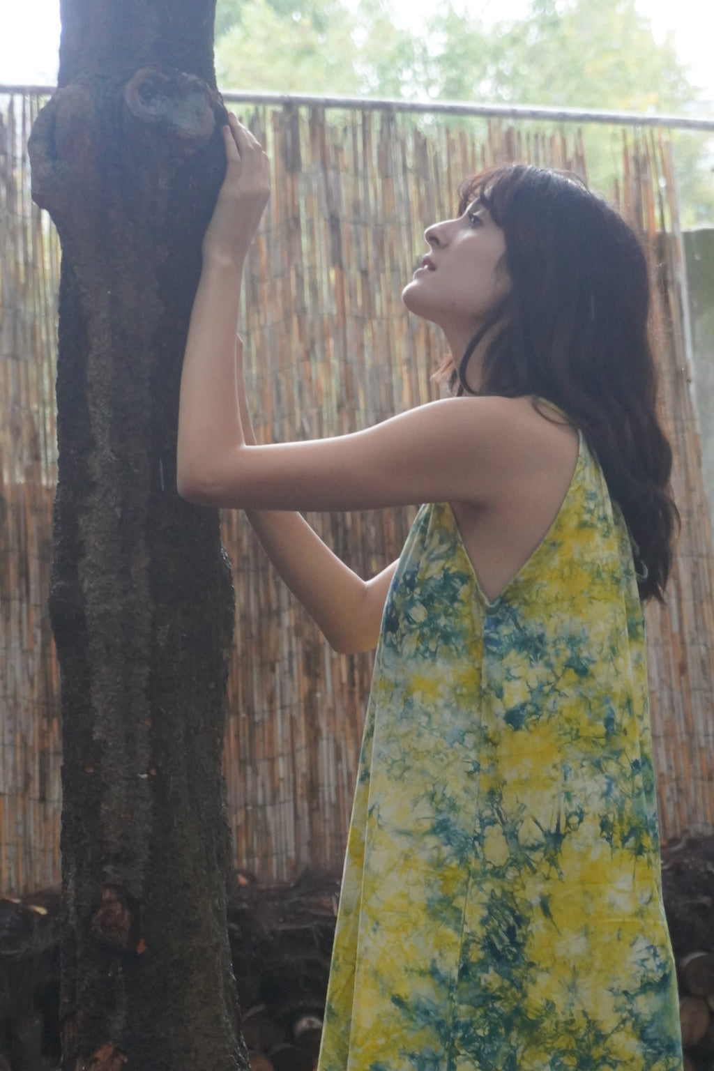 Batik Koleksiyon – Sarı & Mavi Desenli Uzun Elbise