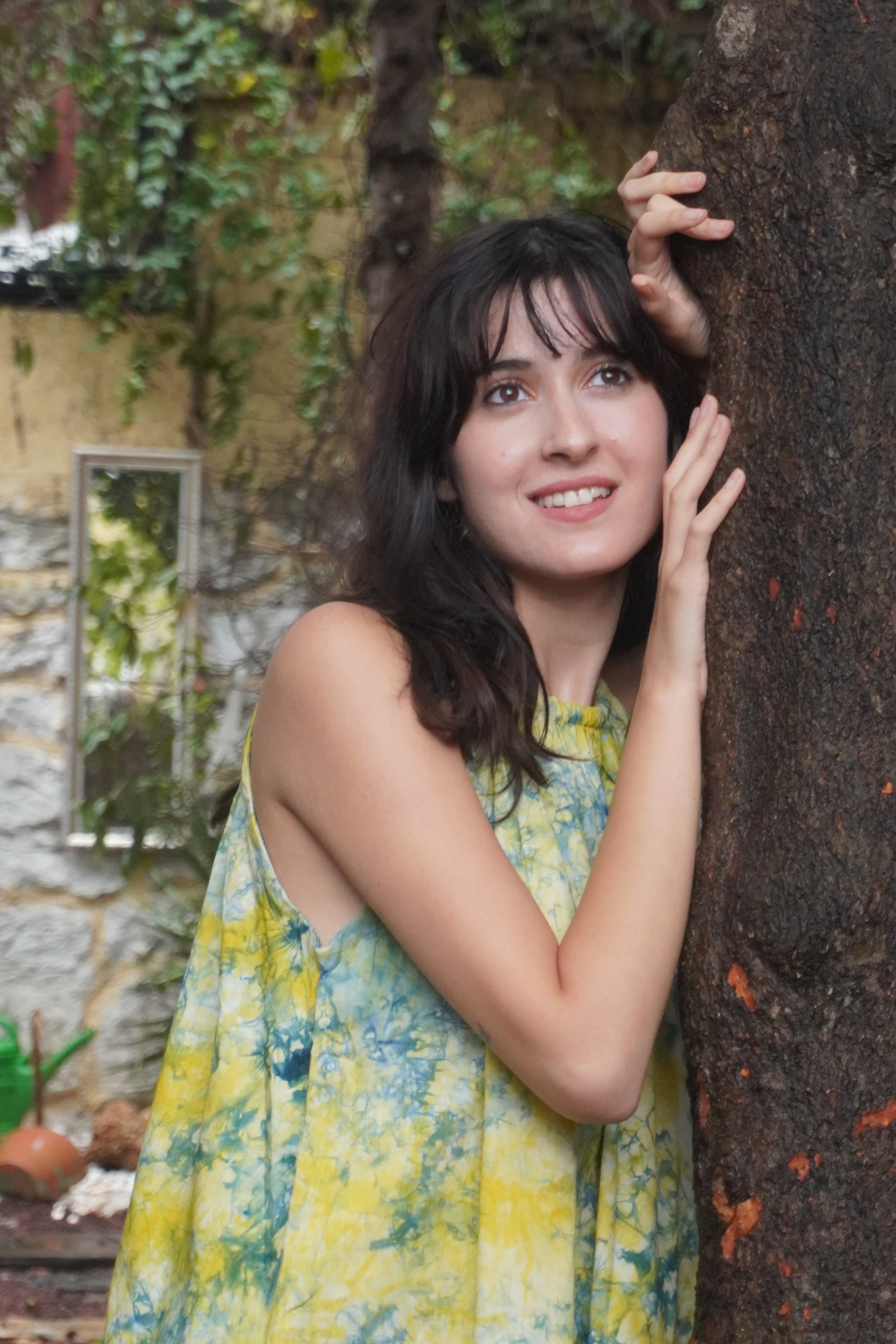 Batik Koleksiyon – Sarı & Mavi Desenli Uzun Elbise