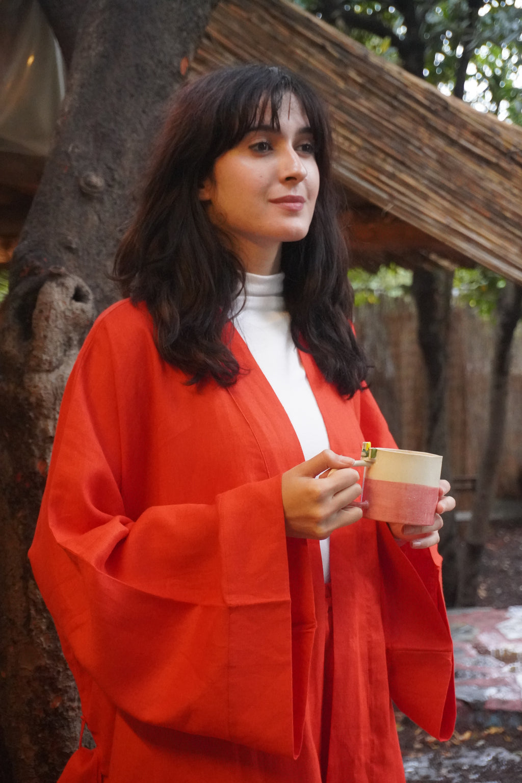 Kırmızı Alt Üst Takım – Kimono Ceket & Pantolon