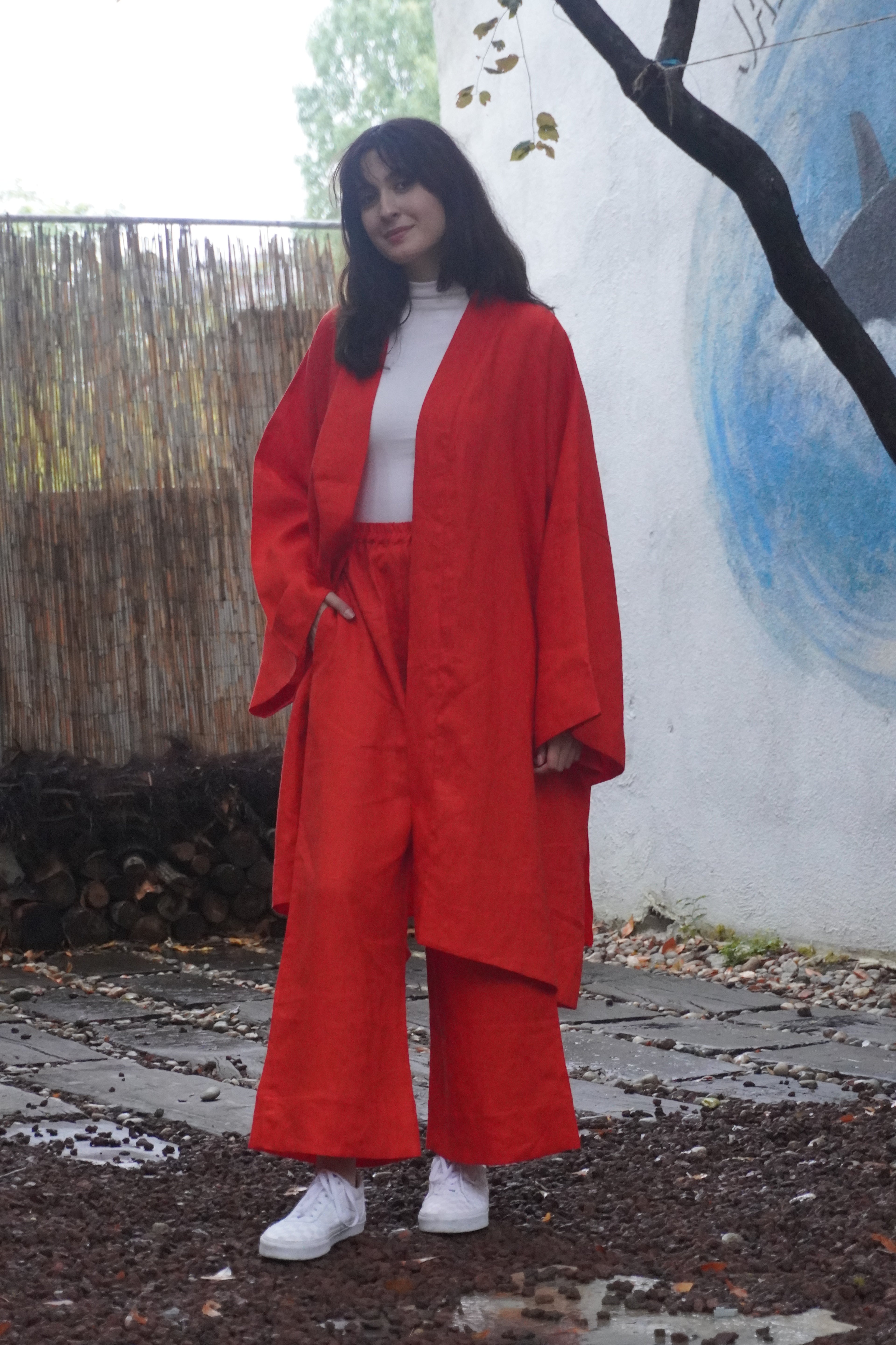 Kırmızı Alt Üst Takım – Kimono Ceket & Pantolon