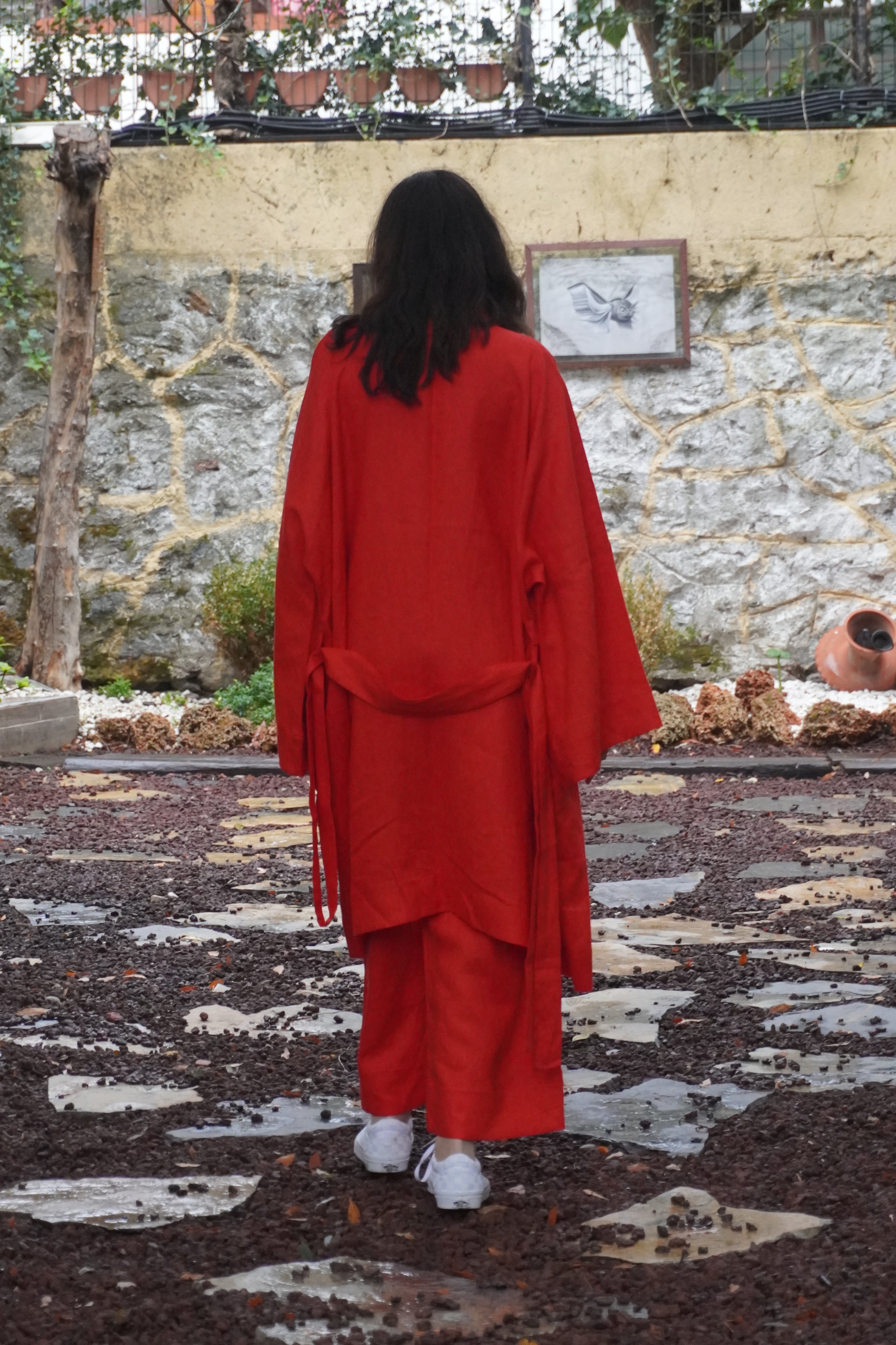 Kırmızı Alt Üst Takım – Kimono Ceket & Pantolon