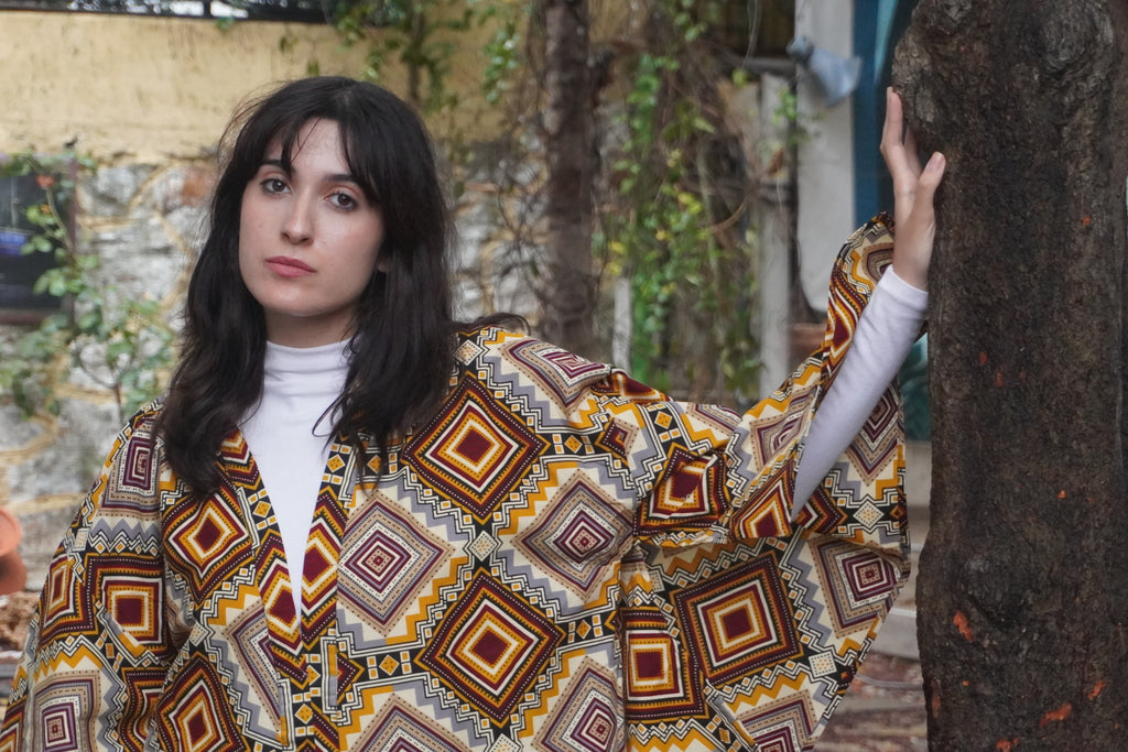 Kitenge Koleksiyon – Etnik Desenli Uzun Kimono Ceket