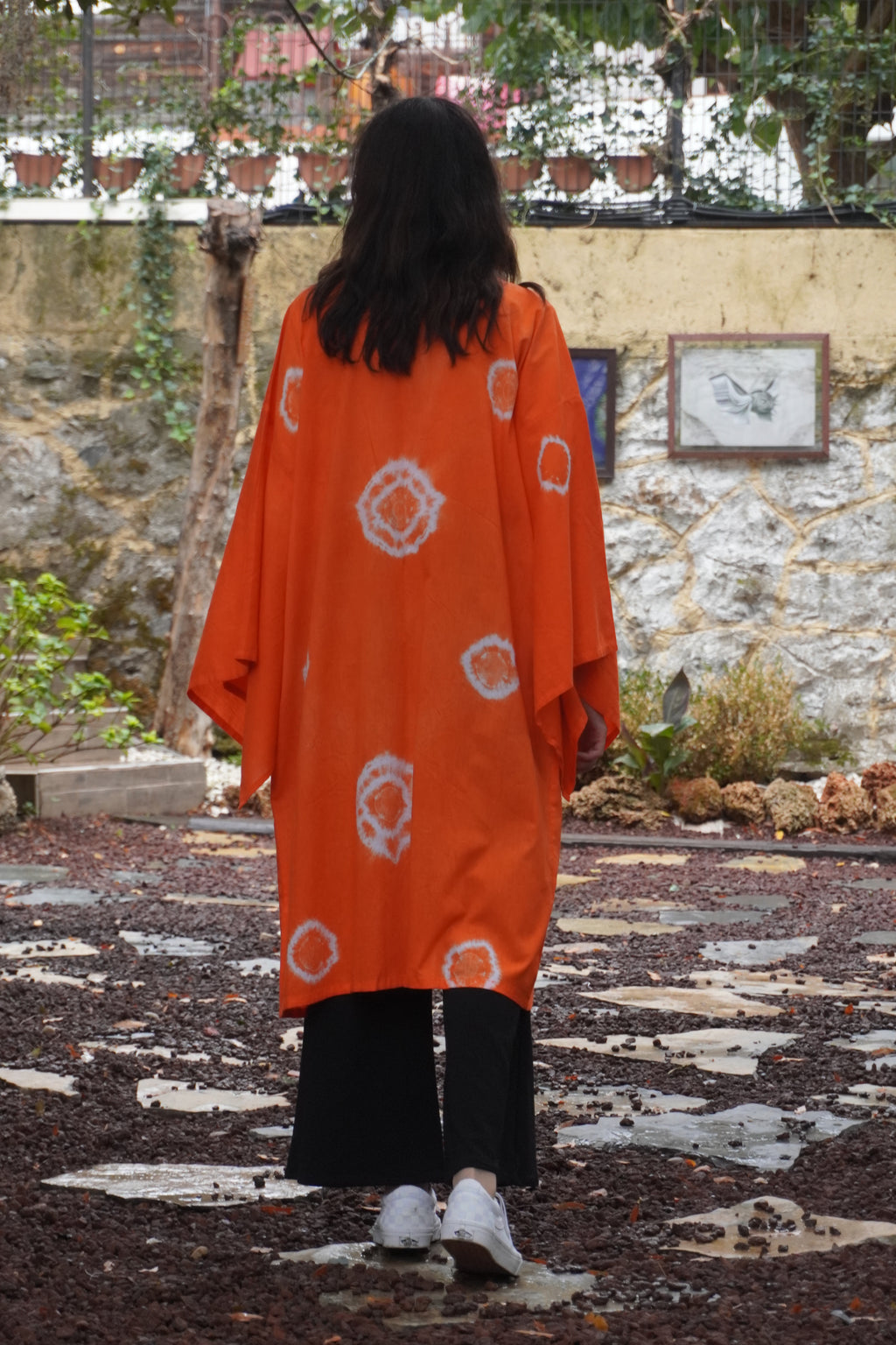 Batik Koleksiyon – Turuncu Desenli Uzun Kimono Ceket