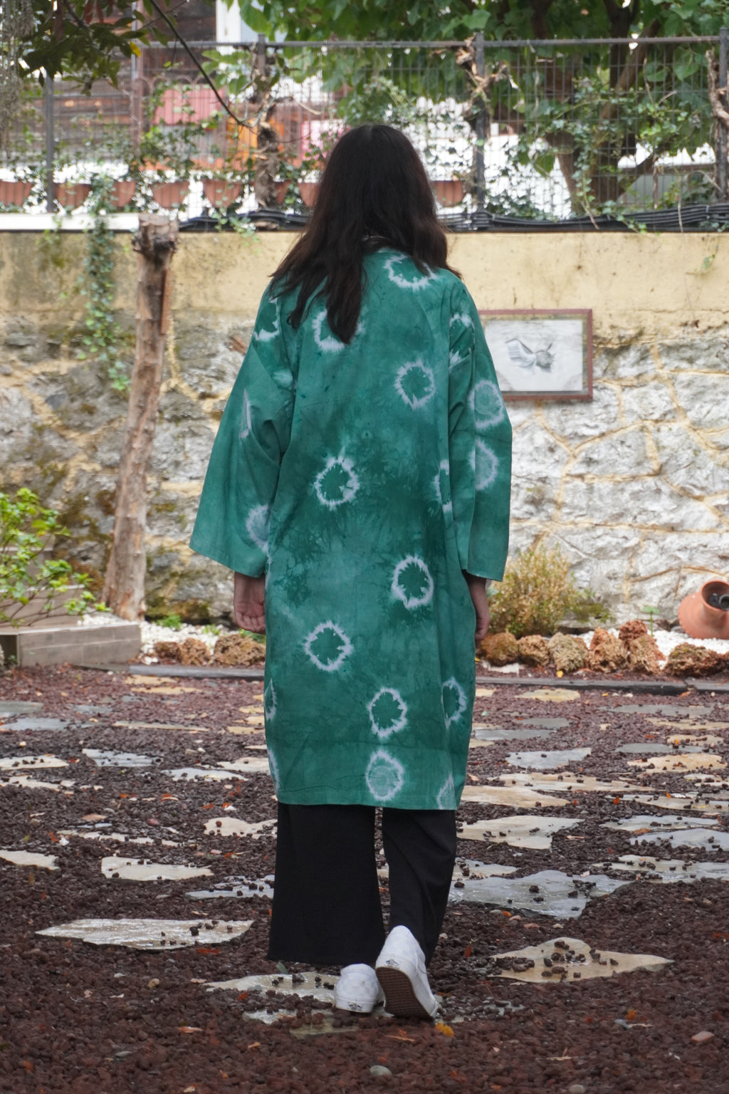 Batik Koleksiyon – Yeşil Desenli Uzun Kimono Ceket