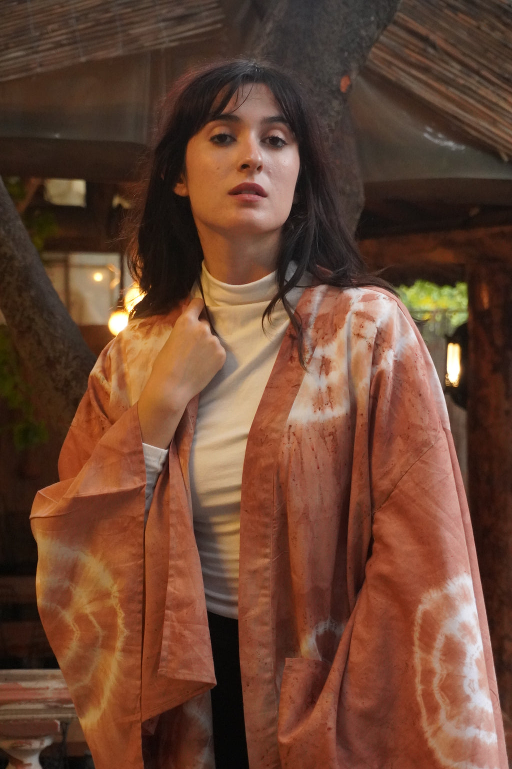 Batik Koleksiyonu – Toprak Tonlu Uzun Kimono Ceket