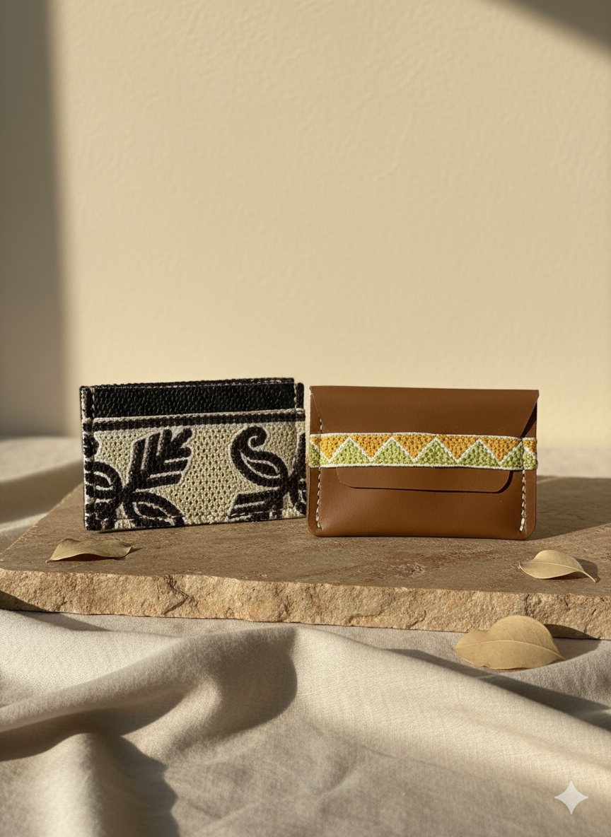 El Yapımı Deri & Kumaş Kartlık – Etnik Desenli