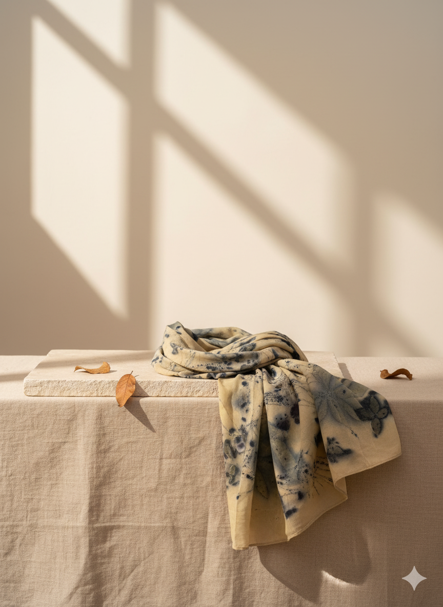 Ecoprint El Yapımı Doğal Bitki Desenli Eşarp