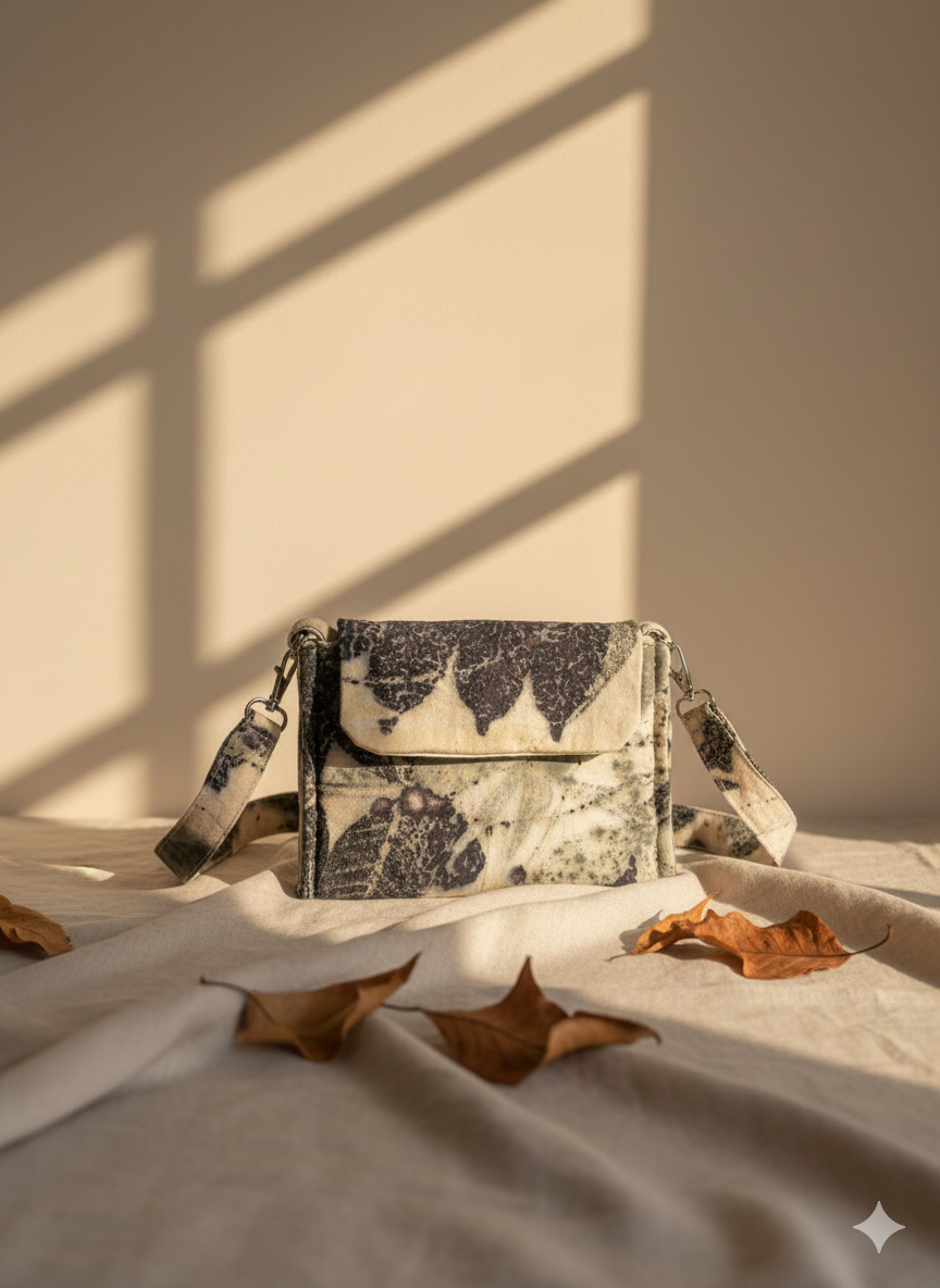 Ecoprint El Yapımı Doğal Desenli Kumaş Çanta