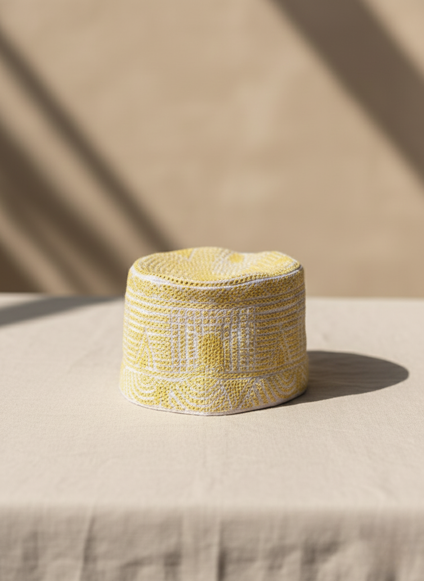 Kofia – El İşlemeli Geleneksel Şapka (Sarı & Beyaz)