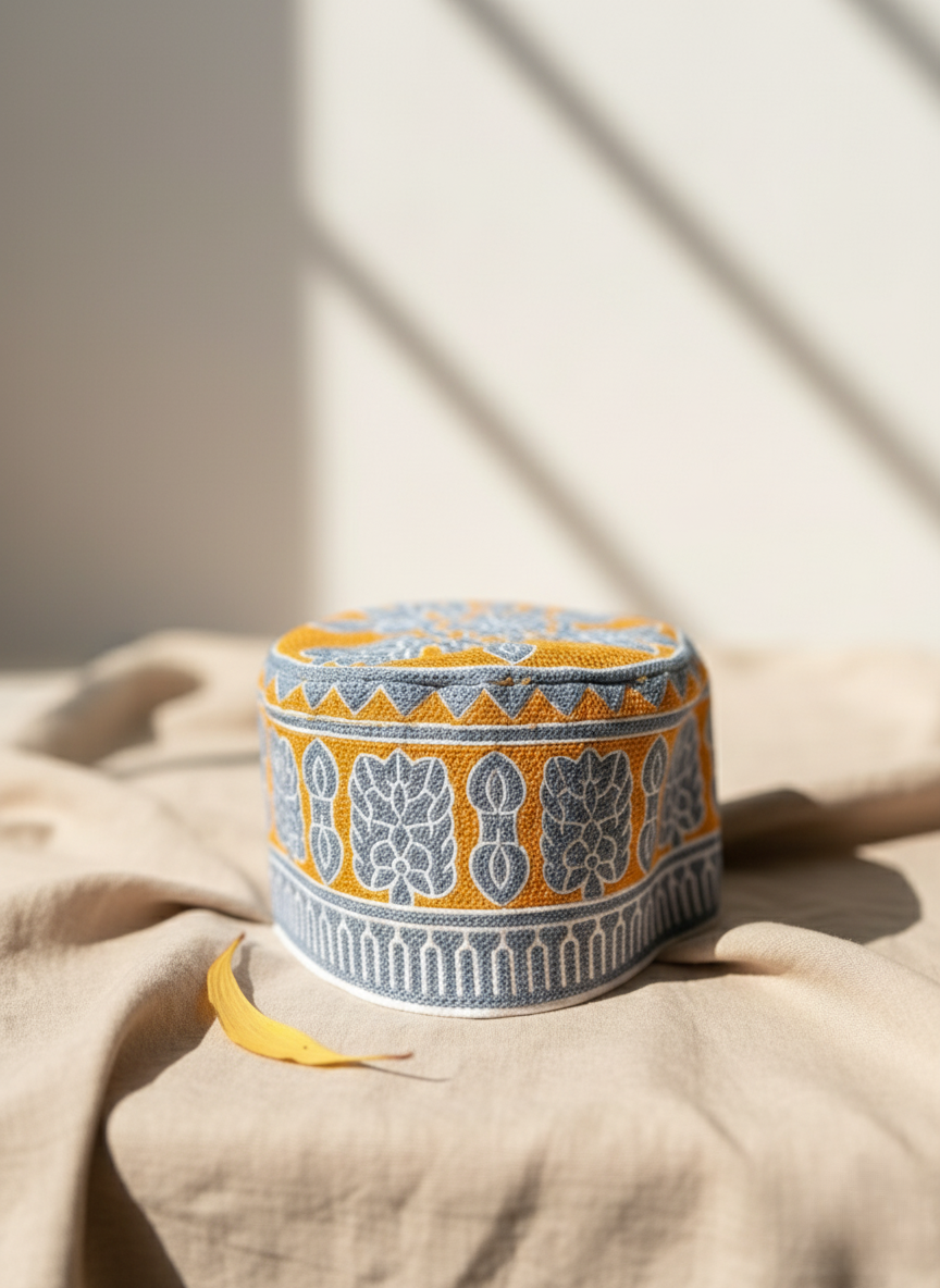 Kofia – El İşlemeli Geleneksel Şapka (Mavi & Turuncu)